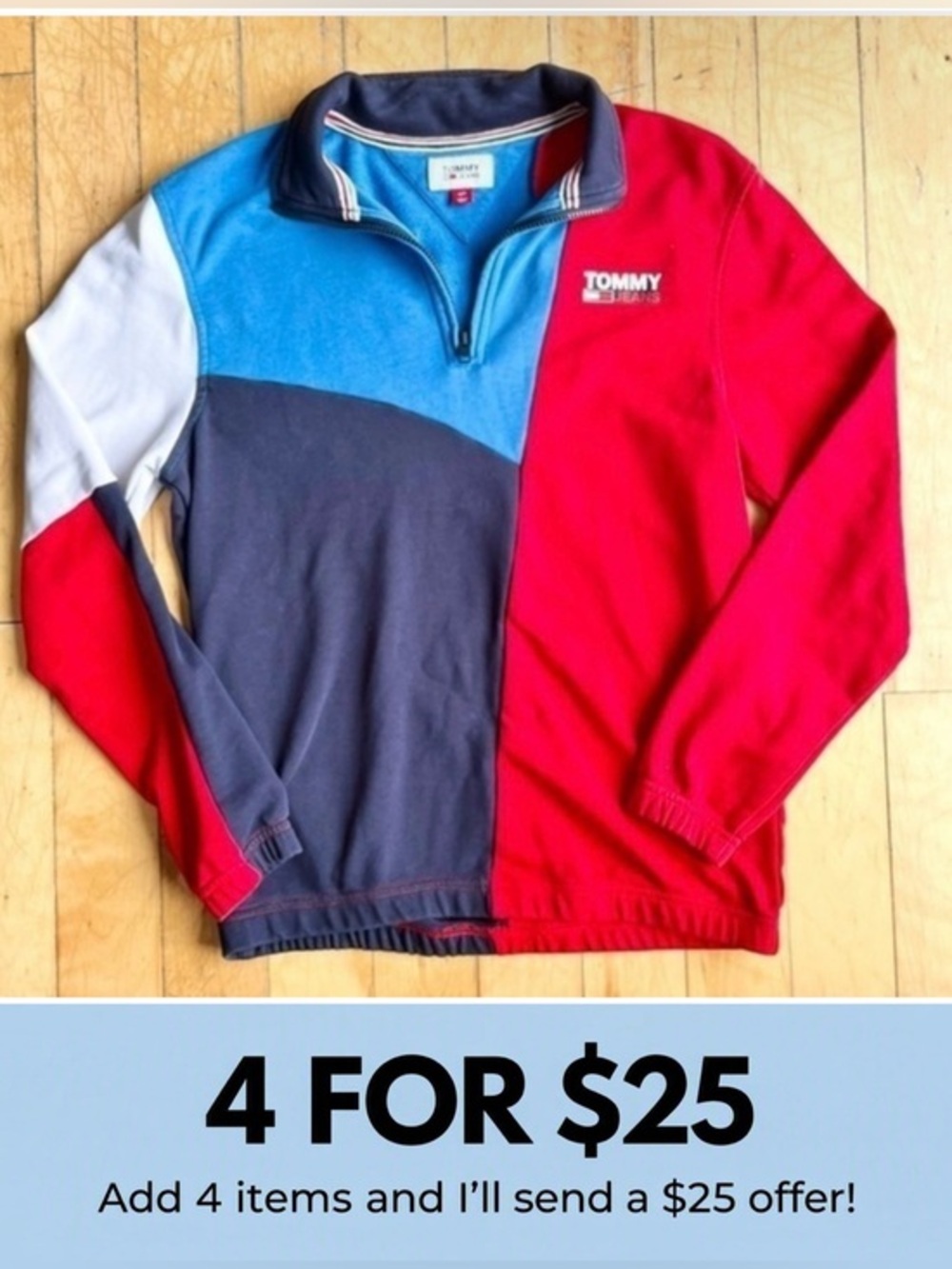 Tommy Hilfiger Colorblock Vintage Style Loose Quarter-Zip Sweatshirt Size Small